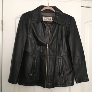 Black leather women’s jacket.